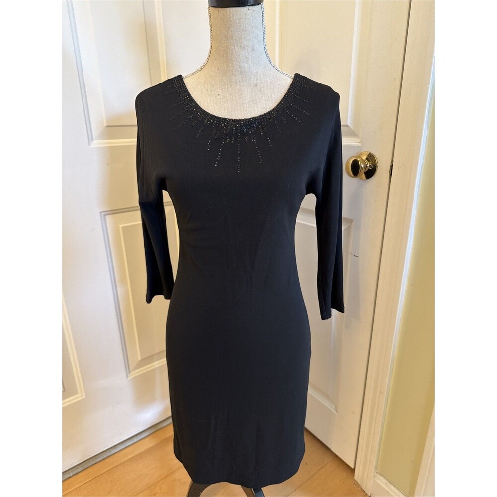 BASIC BLACK Liz Claiborne Rayon Blend Long Sleeve Sequin Dress Size S Petite